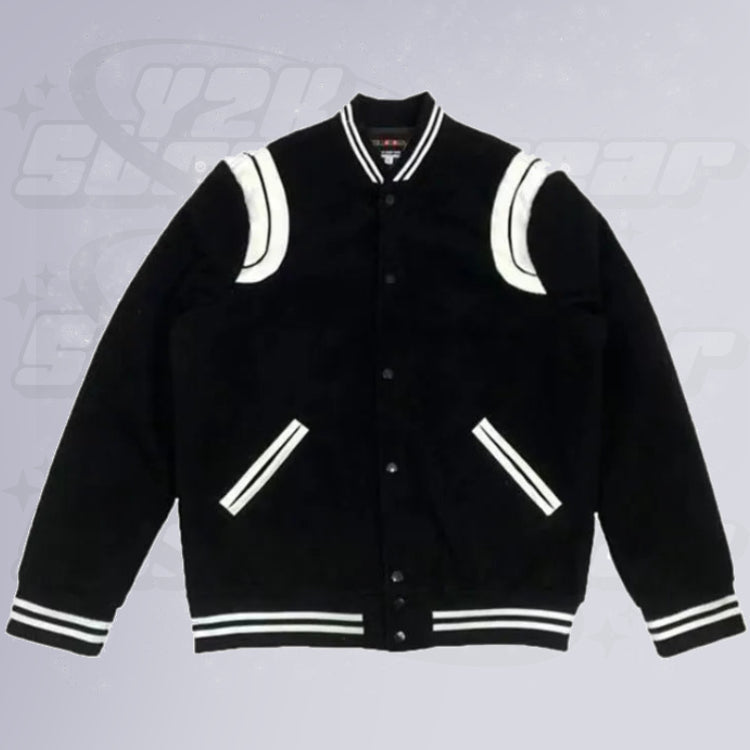 Black and white varsity jacket