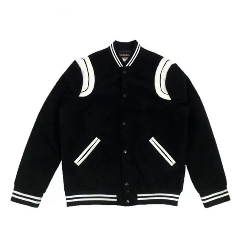 Black and white varsity jacket men