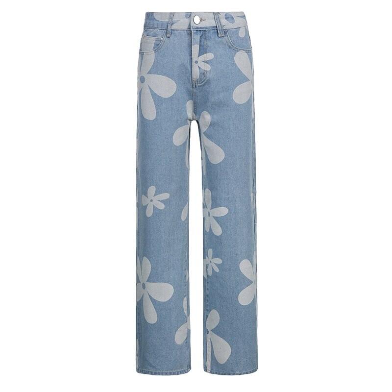 jean motif fleur