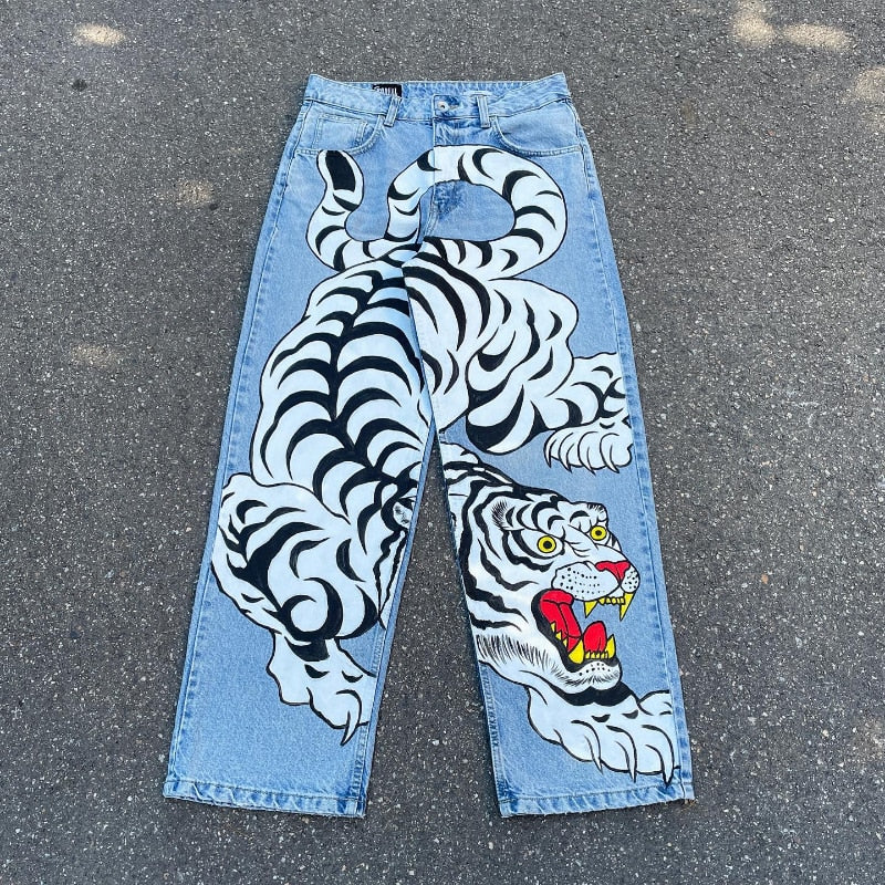 Pantalon jean Y2K Patchwork deco vintage